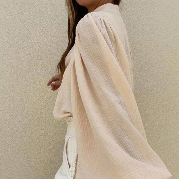 Apricot Casual Women's Lantern Sleeve Loose Shirt - Picture 2 of 4